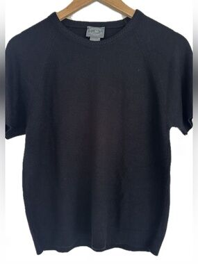 Designers Originals LuxeLON Black Knit Sweater Top Short Sleeve Minimalist S